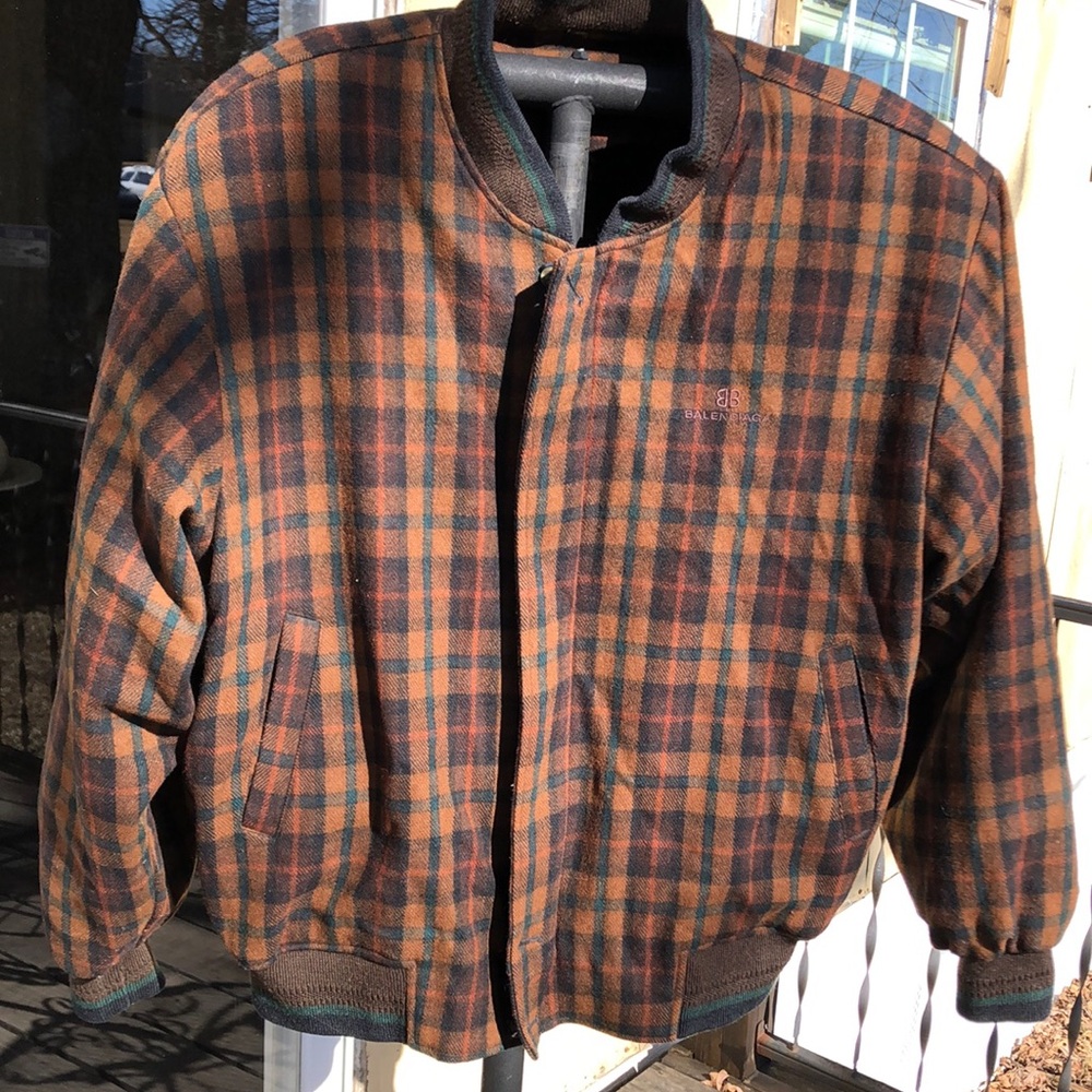 Vintage BALENCIAGA Greenish Blue Orange Brown Faux Fur Lined Winter Jacket Coat